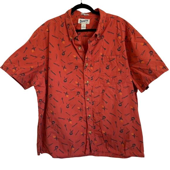 Duluth Trading Co Button-Down SS Relaxed Fit Shirt in Barbecue Master Orange - Picture 1 of 6
